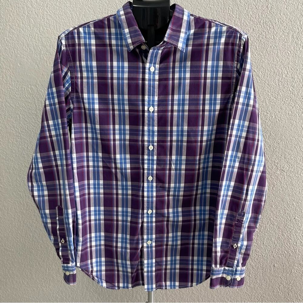 Banana Republic Men's Purple Plaid Slim Fit Button Down Shirt Size Medium